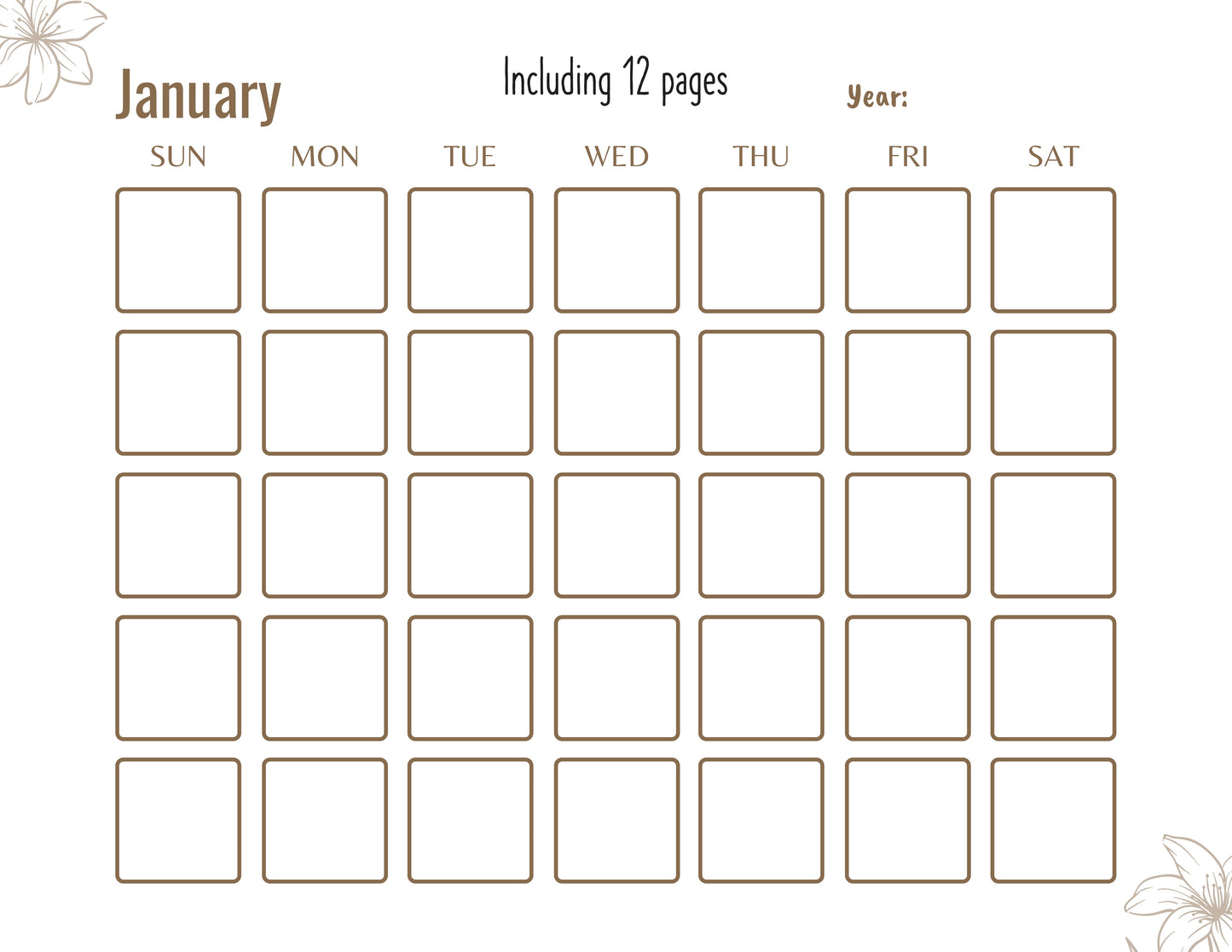 Blank Monthly Calendar