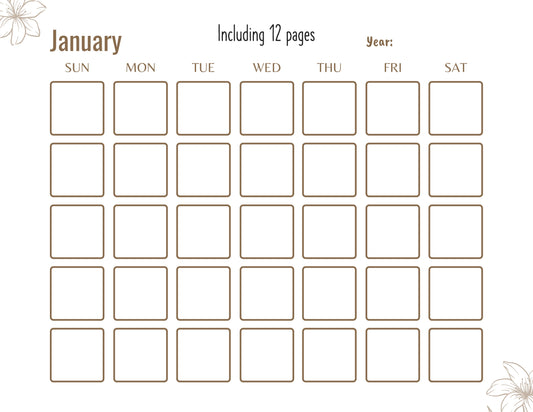 Blank Monthly Calendar