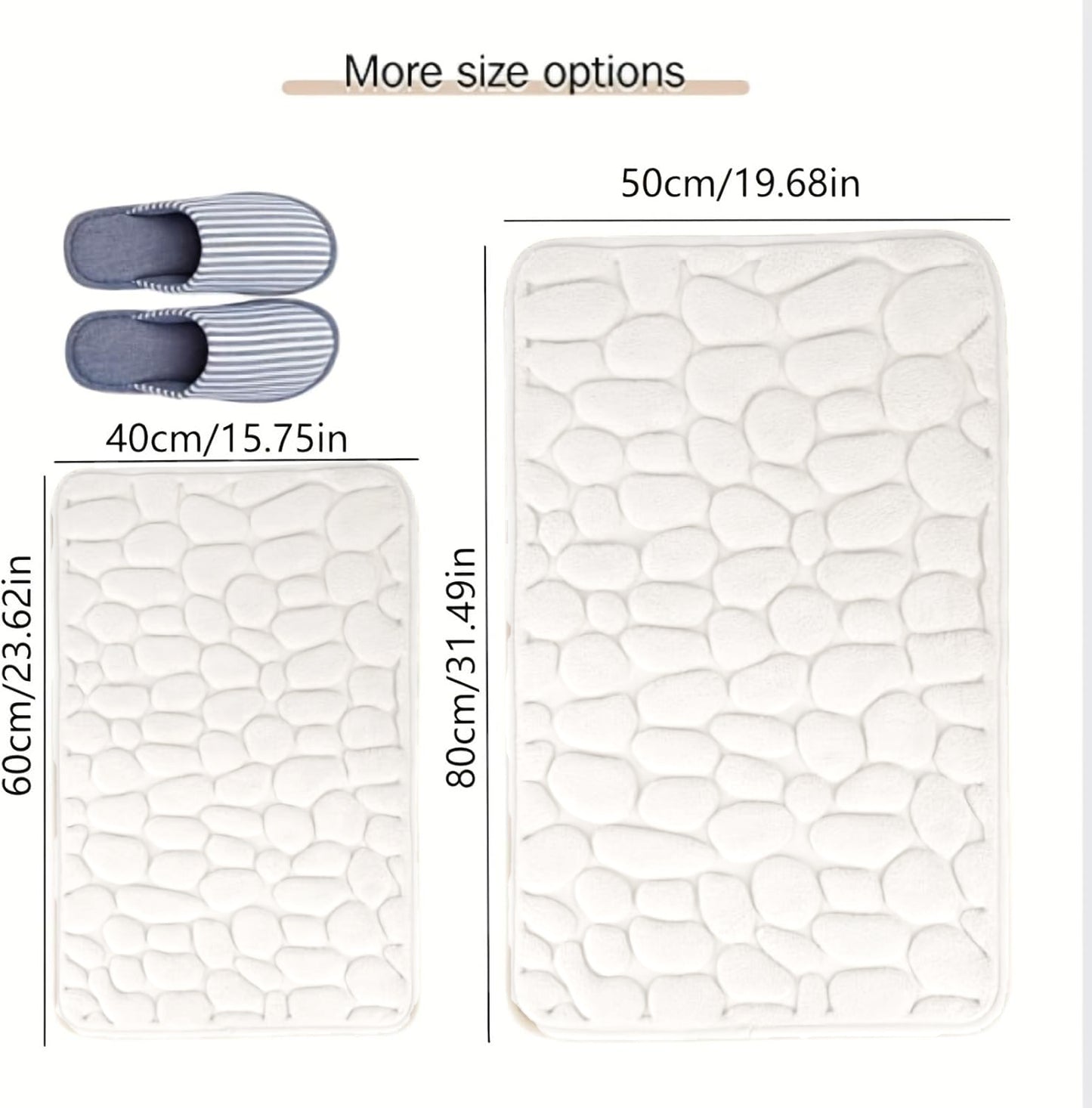 White Color Stone Shape Microfiber Bathroom Door Mat